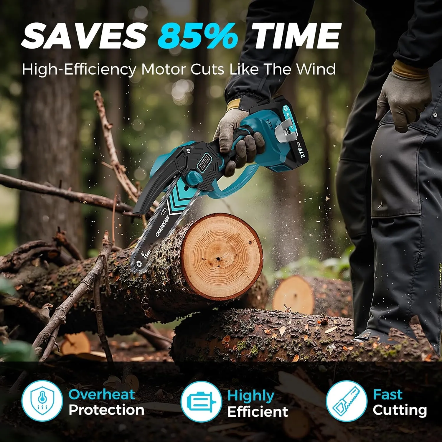 6 Inch Mini Chainsaw Cordless, Portable Electric Chain Saw, for Wood Cutting, Tree Trimming, Courtyard, Household, and Garden, Father's Day Gift for Men Dad Husband