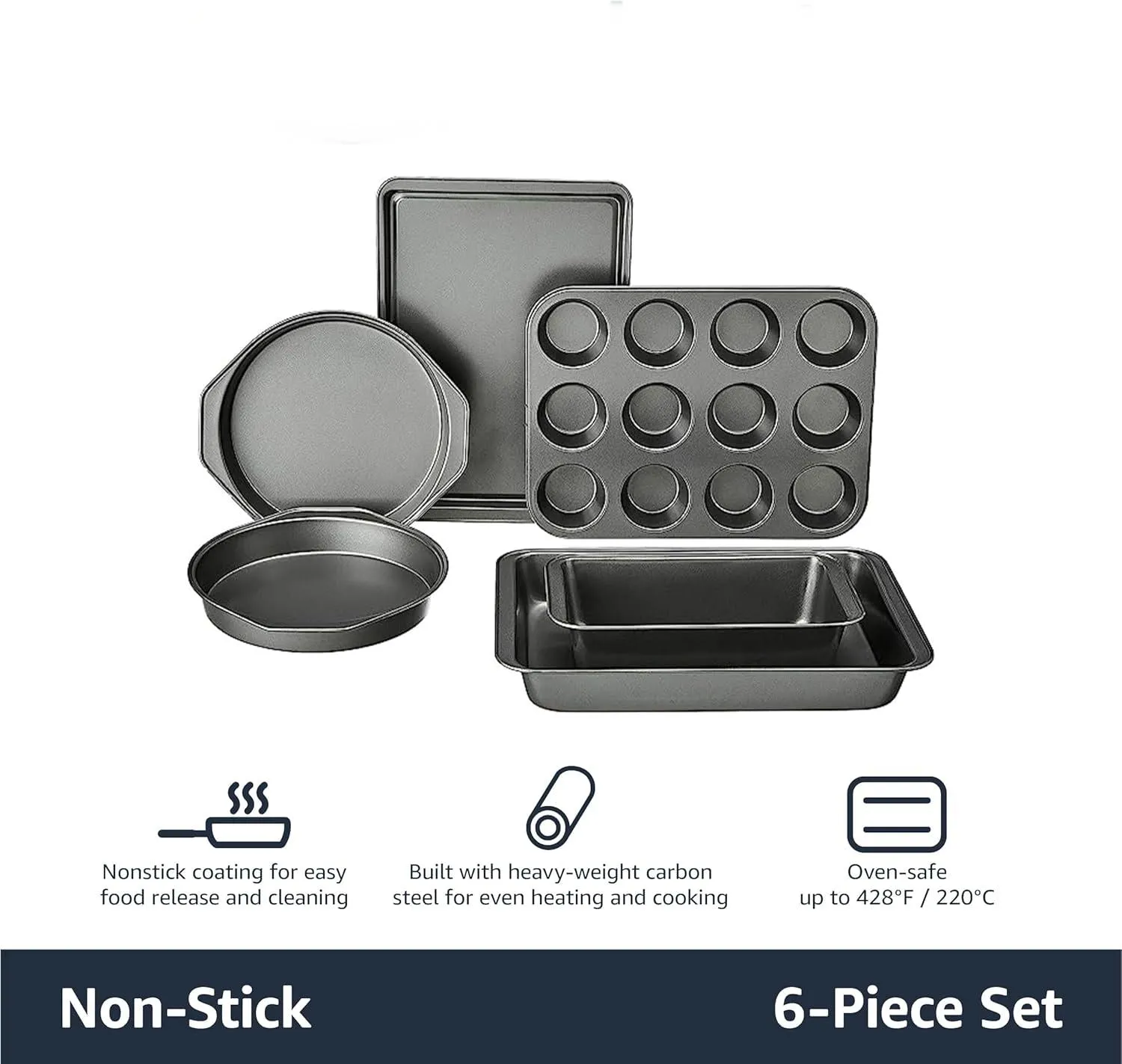 6-Piece Nonstick, Carbon Steel Oven Bakeware Baking Set