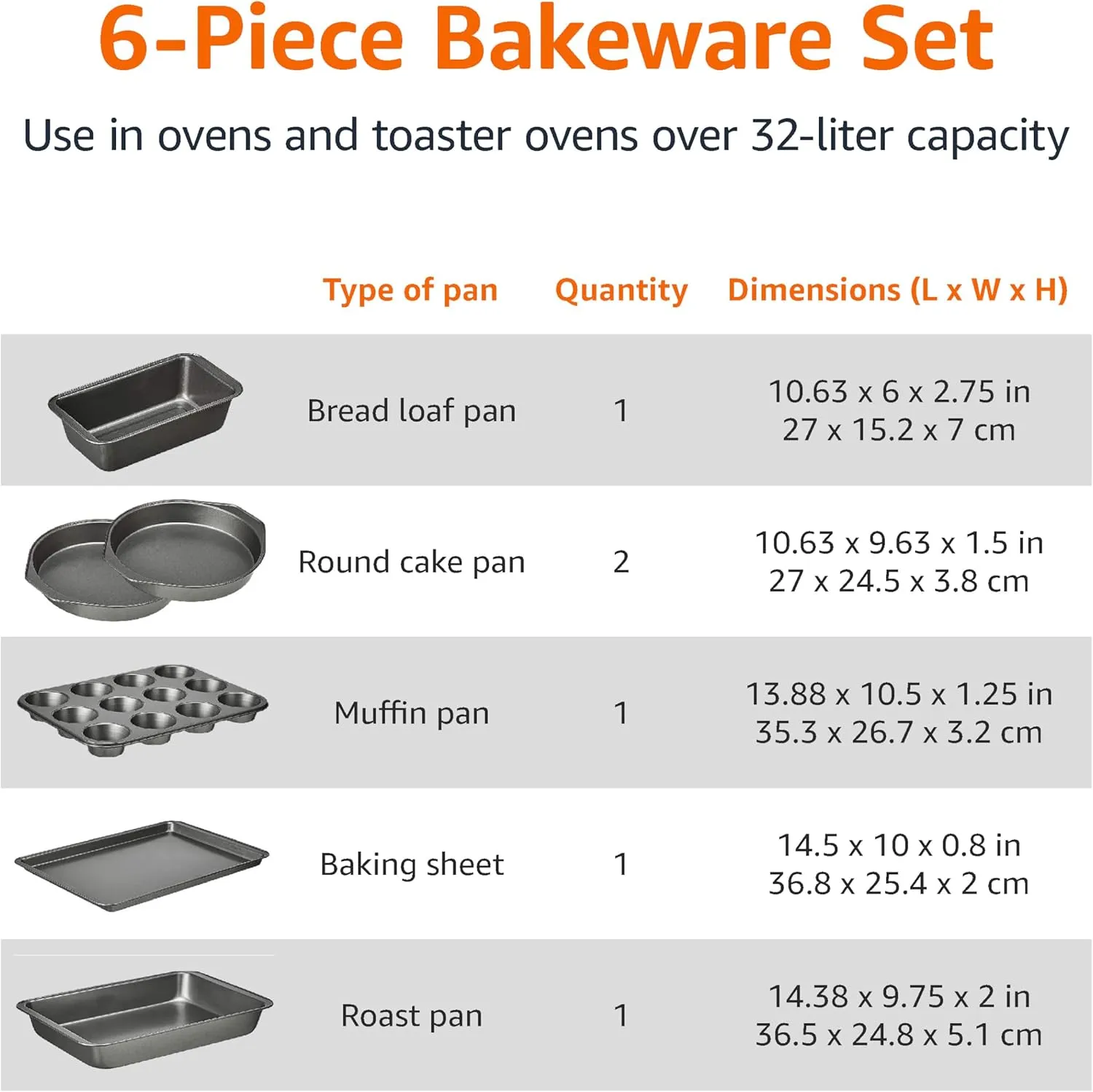 6-Piece Nonstick, Carbon Steel Oven Bakeware Baking Set