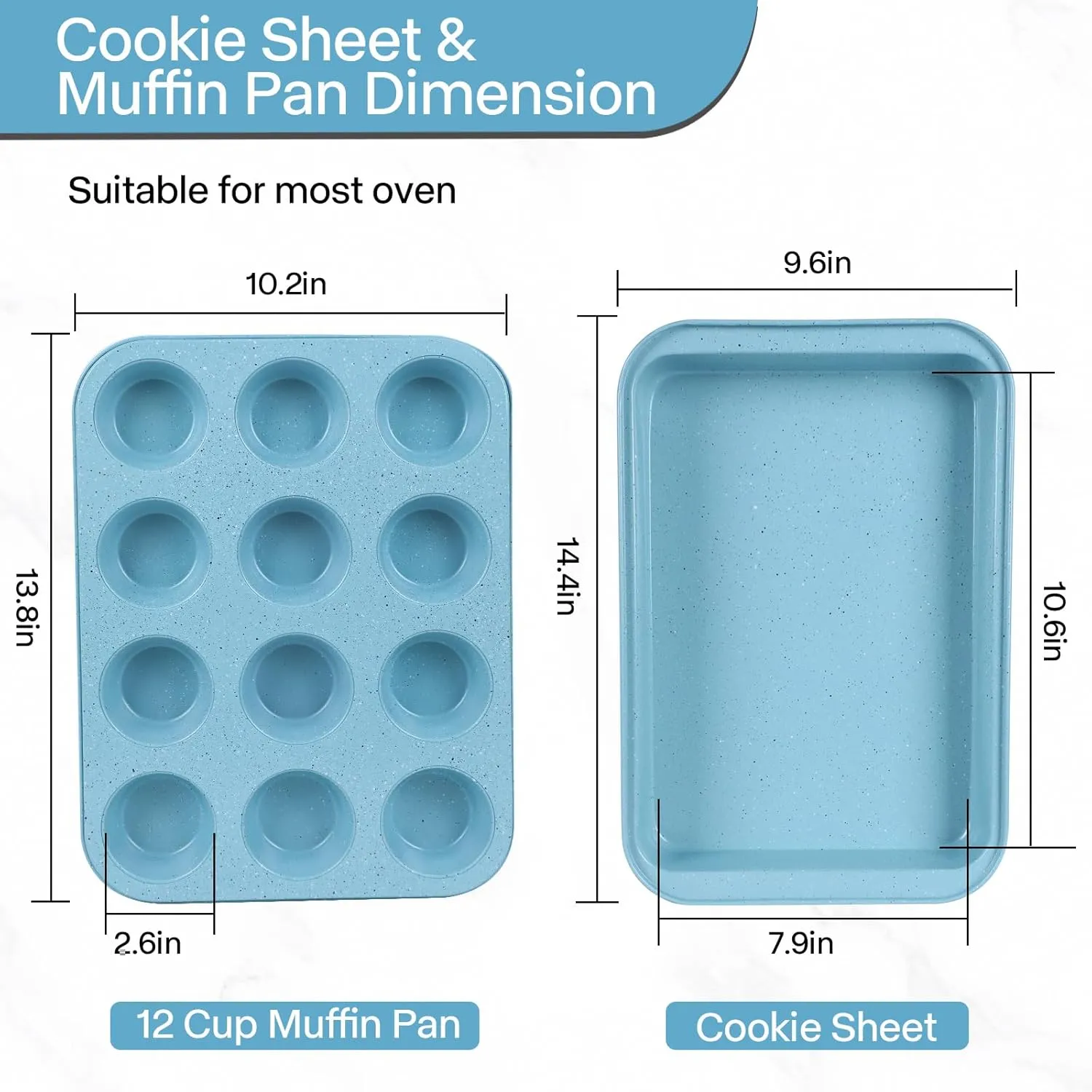 6 Pieces Baking Pans Set Blue Non Stick Bakeware Sets Stackable, Toaster Oven Safe, Pro Steel Baking Supplies for Home Baking, Roasting, Easy to Release, Sturdy Bake Gifts for Lover