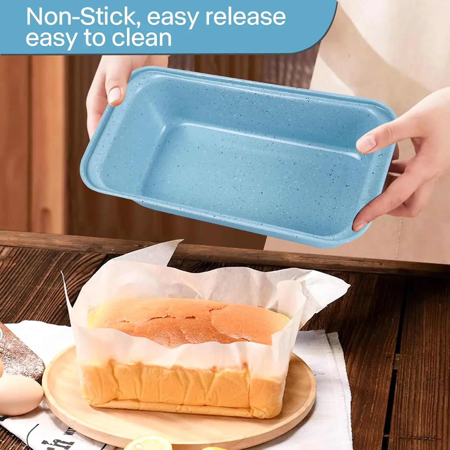 6 Pieces Baking Pans Set Blue Non Stick Bakeware Sets Stackable, Toaster Oven Safe, Pro Steel Baking Supplies for Home Baking, Roasting, Easy to Release, Sturdy Bake Gifts for Lover