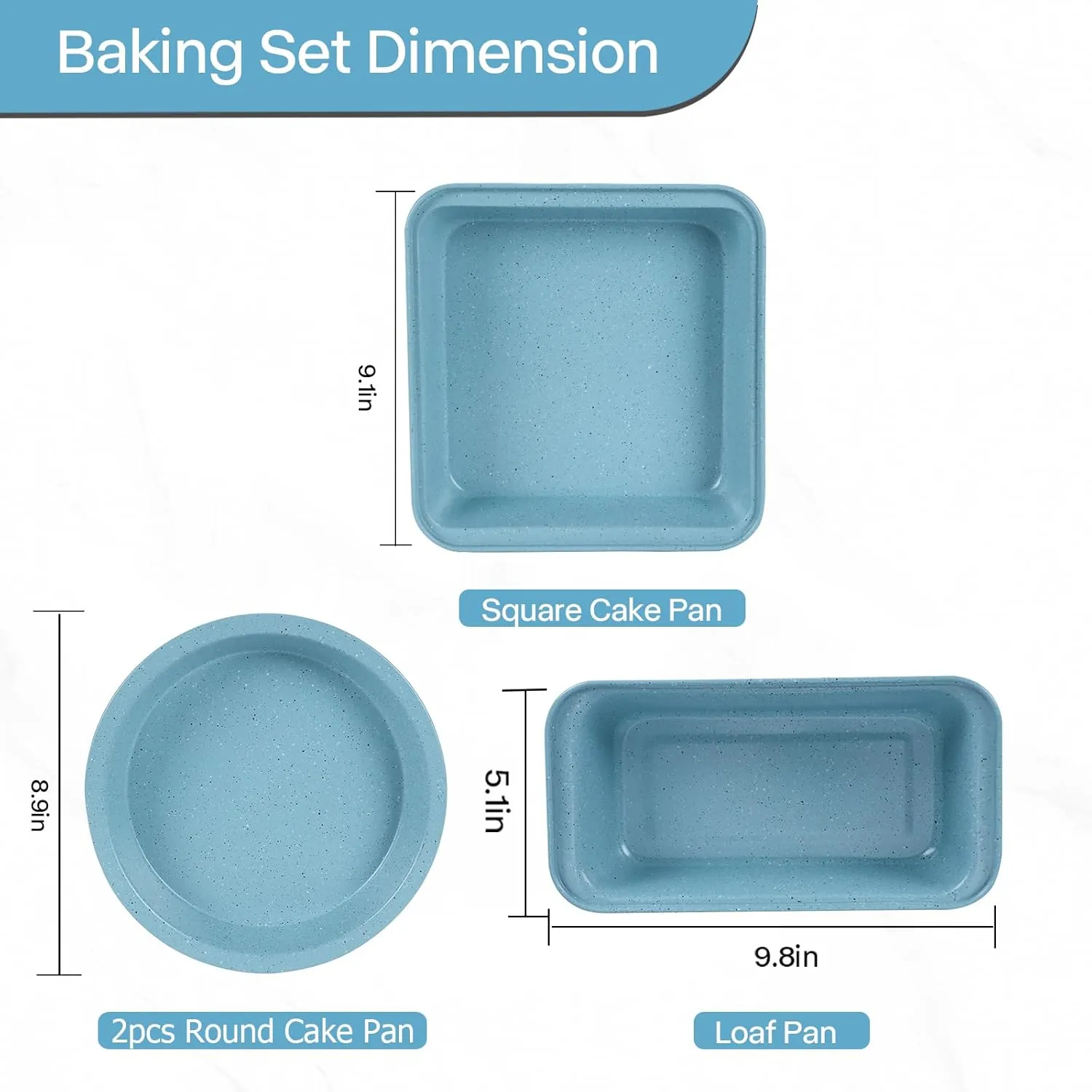 6 Pieces Baking Pans Set Blue Non Stick Bakeware Sets Stackable, Toaster Oven Safe, Pro Steel Baking Supplies for Home Baking, Roasting, Easy to Release, Sturdy Bake Gifts for Lover