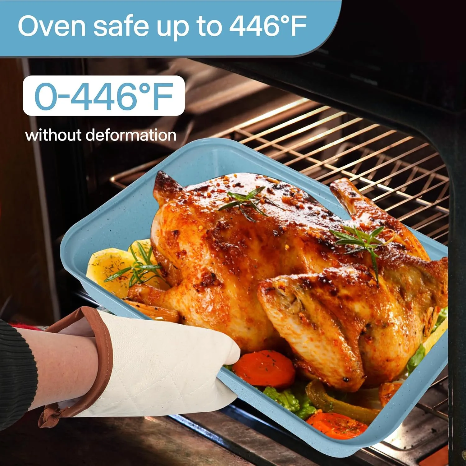 6 Pieces Baking Pans Set Blue Non Stick Bakeware Sets Stackable, Toaster Oven Safe, Pro Steel Baking Supplies for Home Baking, Roasting, Easy to Release, Sturdy Bake Gifts for Lover