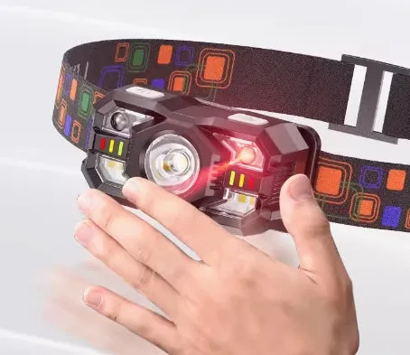 60000lm Smart IR Motion Sensor Headlamp White Red Headlight Warning Light Waterproof Head Lamp Induction Fishing Headlamp