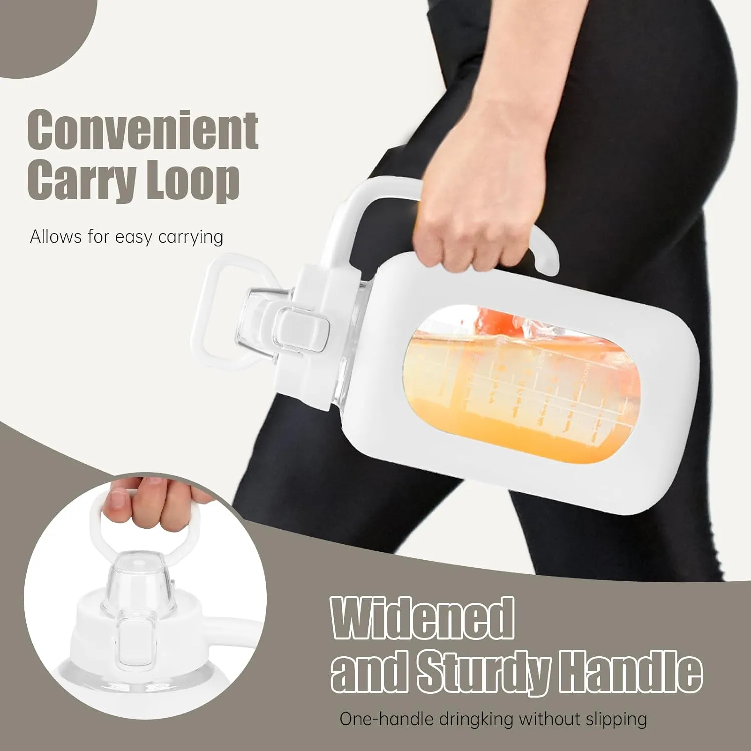 64 oz Glass Water Bottle with Straw and Handle Half Gallon Water Jug with Silicone Sleeve Large Water Bottle for Office, Gym, Outdoor Sports