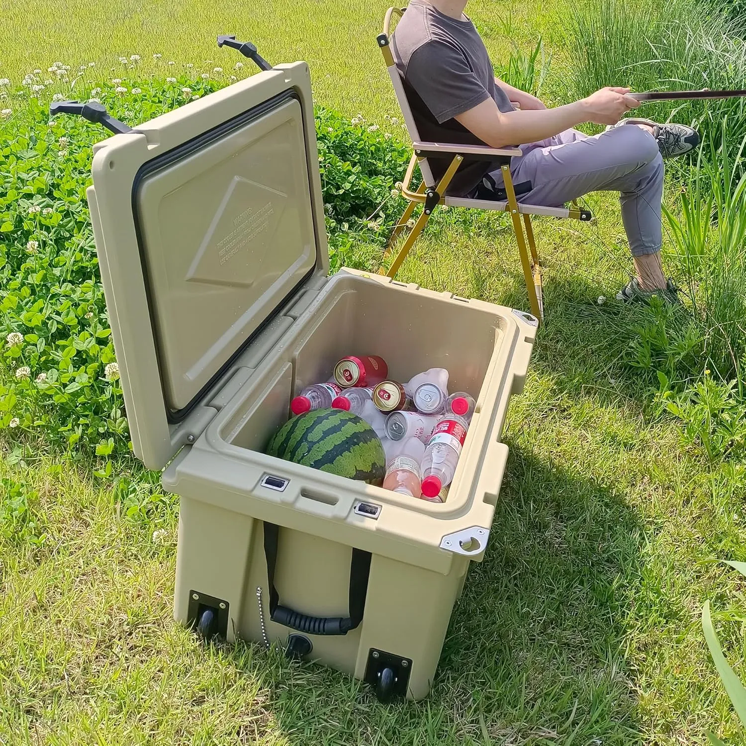 65 QT Portable Outdoor Cooler with Wheels and Handle for Beach Car Boat, Small Rolling Insulated Ice Chest, Hard Personal Travel Cooler for Party Fishing Camping Pool, Beverage Drink Can