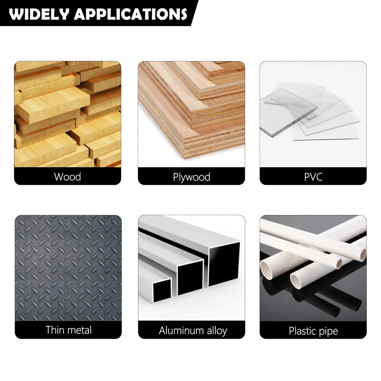 6PCS Hole Saw Kit for Tungsten Hole Cutters in Metal, Aluminium, Wood and Plastic for a Wide Range of Drilling Needs in Different Materials and Hole Diameters.