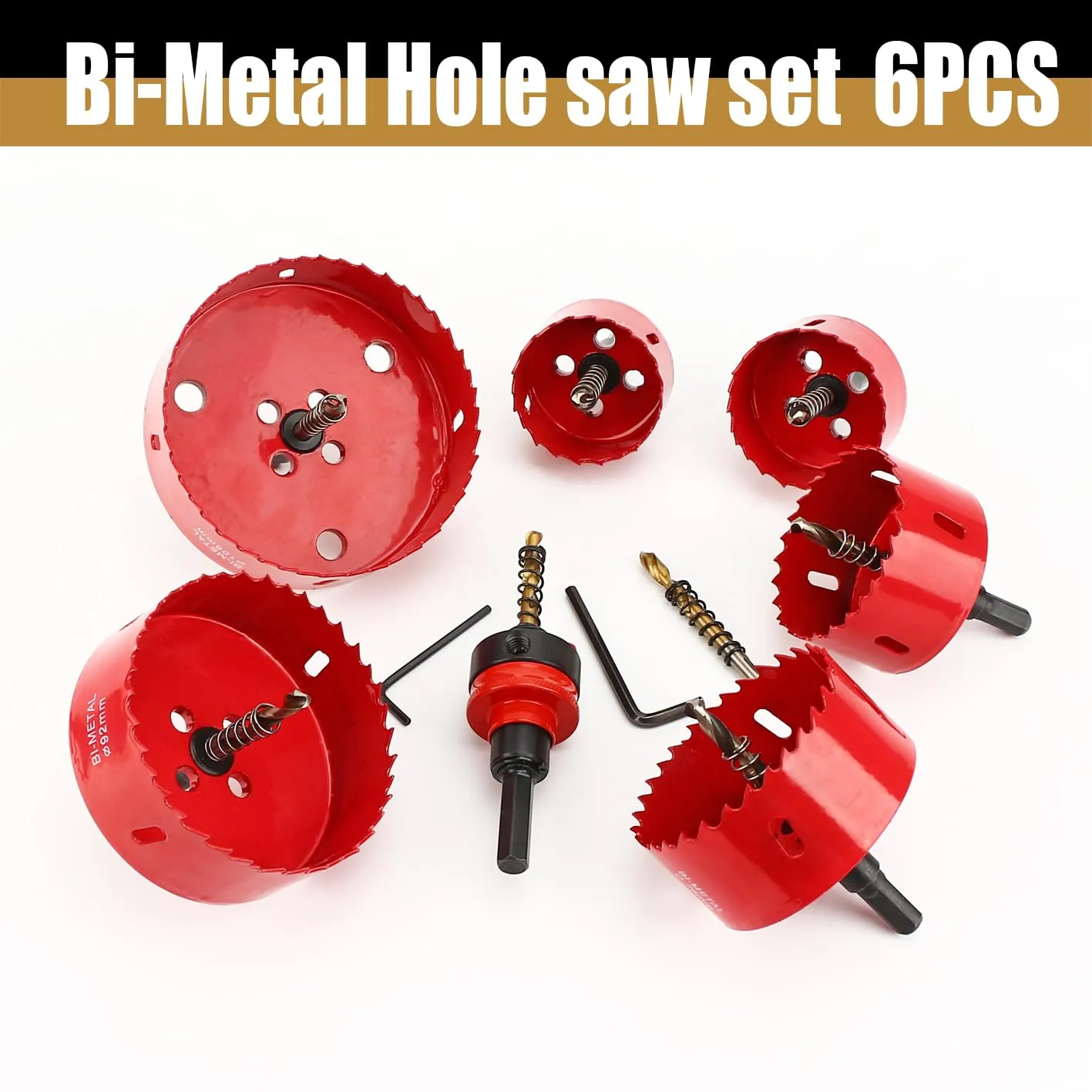 6PCS Hole Saw Kit for Tungsten Hole Cutters in Metal, Aluminium, Wood and Plastic for a Wide Range of Drilling Needs in Different Materials and Hole Diameters.