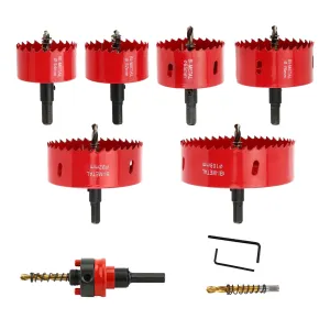6PCS Hole Saw Kit for Tungsten Hole Cutters in Metal, Aluminium, Wood and Plastic for a Wide Range of Drilling Needs in Different Materials and Hole Diameters.