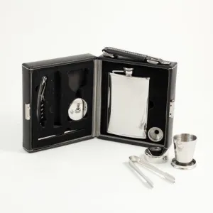 7 Pc. Stainless Steel Travel Bar Set In Black Leather Case