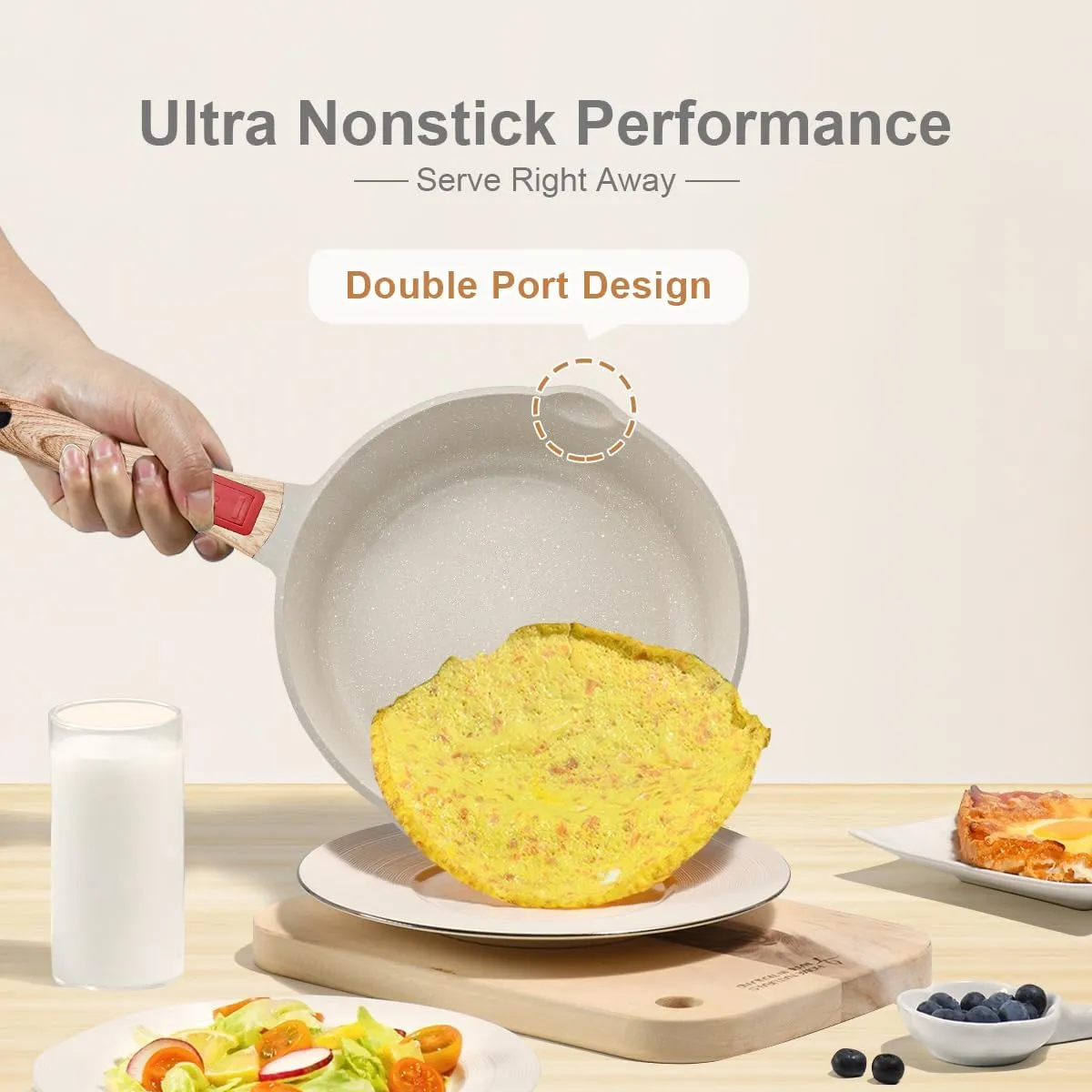 8/9.5/11 inch Deep Frying Pan Set with Lid, 5 Pcs Nonstick Skillet Set with Detachable Handle Compatible with All Stovetops, Oven& Dishwasher Safe (White)