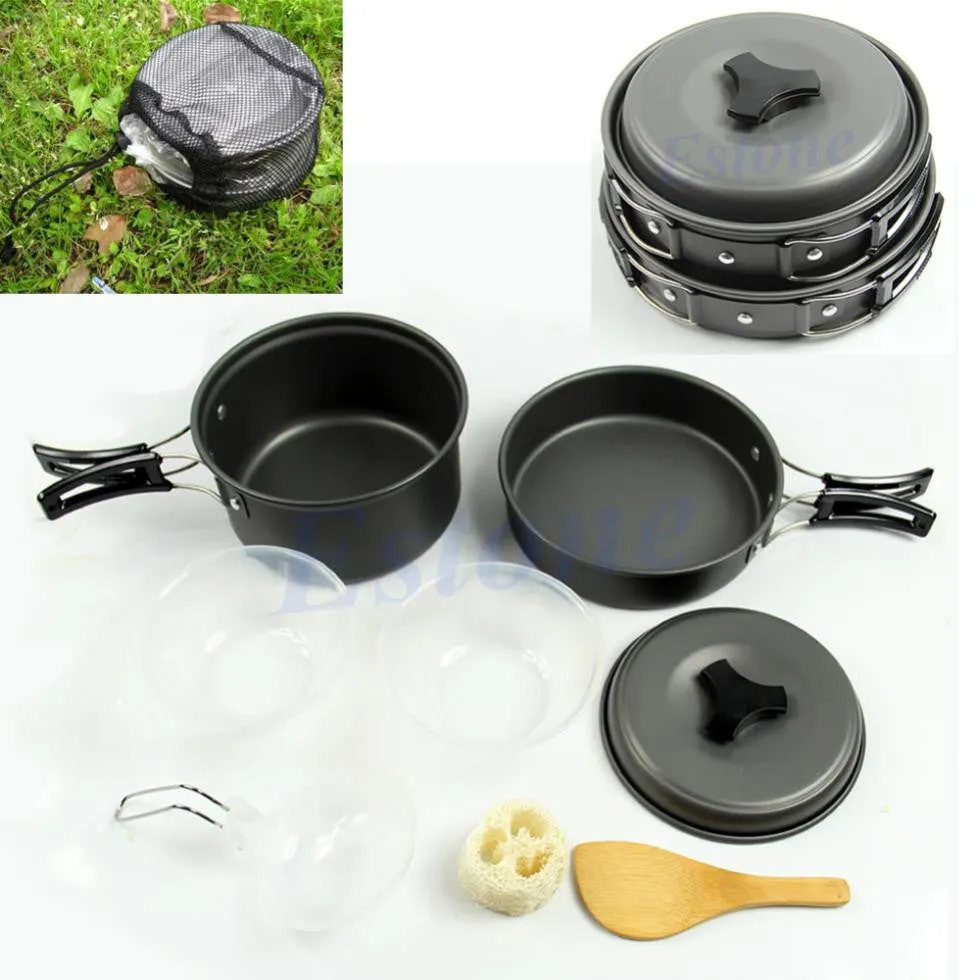 8pcs/set Outdoor Camping Hiking Cookware Backpacking Cooking Picnic Bowl Pot Pan Set