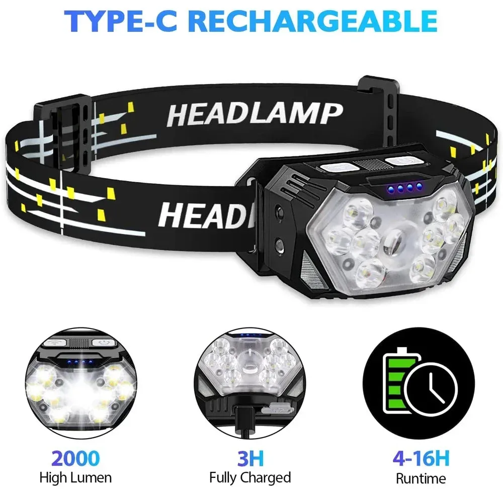 9 Led Strong Light Headlamp USB Rechageable Motion Sensor Headlight Portable Fishing Camping Outdoor Head Lamp 1200mah