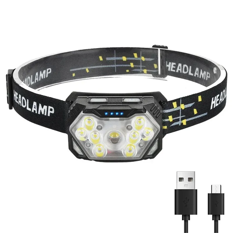 9 Led Strong Light Headlamp USB Rechageable Motion Sensor Headlight Portable Fishing Camping Outdoor Head Lamp 1200mah
