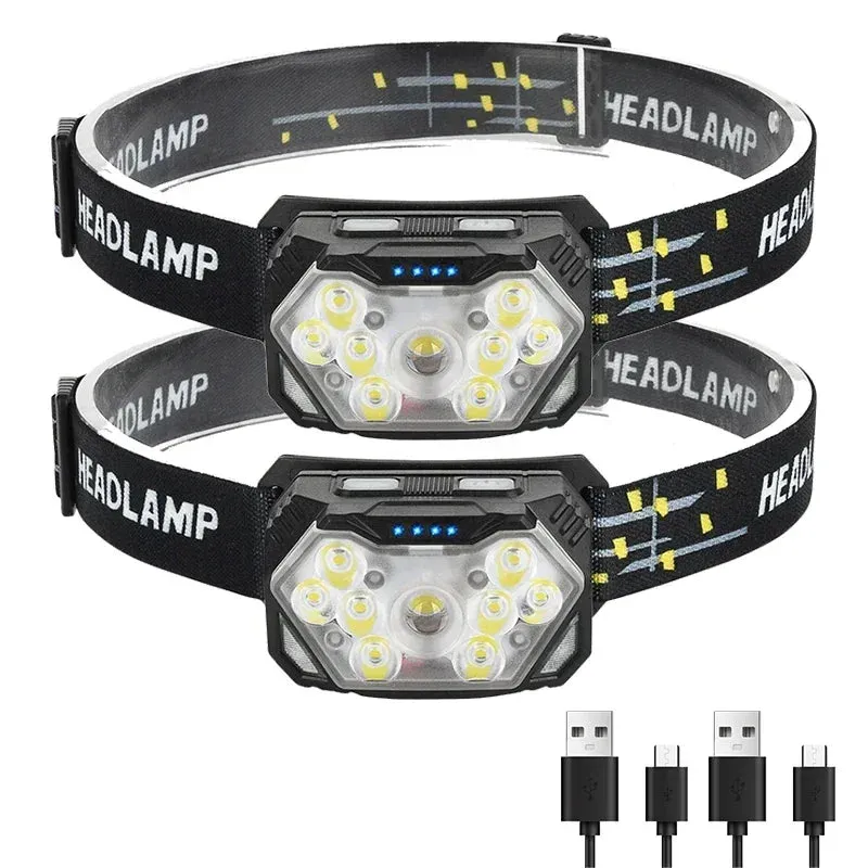 9 Led Strong Light Headlamp USB Rechageable Motion Sensor Headlight Portable Fishing Camping Outdoor Head Lamp 1200mah