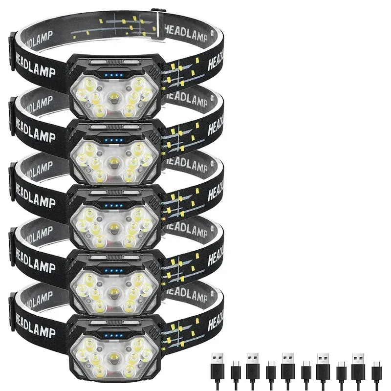 9 Led Strong Light Headlamp USB Rechageable Motion Sensor Headlight Portable Fishing Camping Outdoor Head Lamp 1200mah