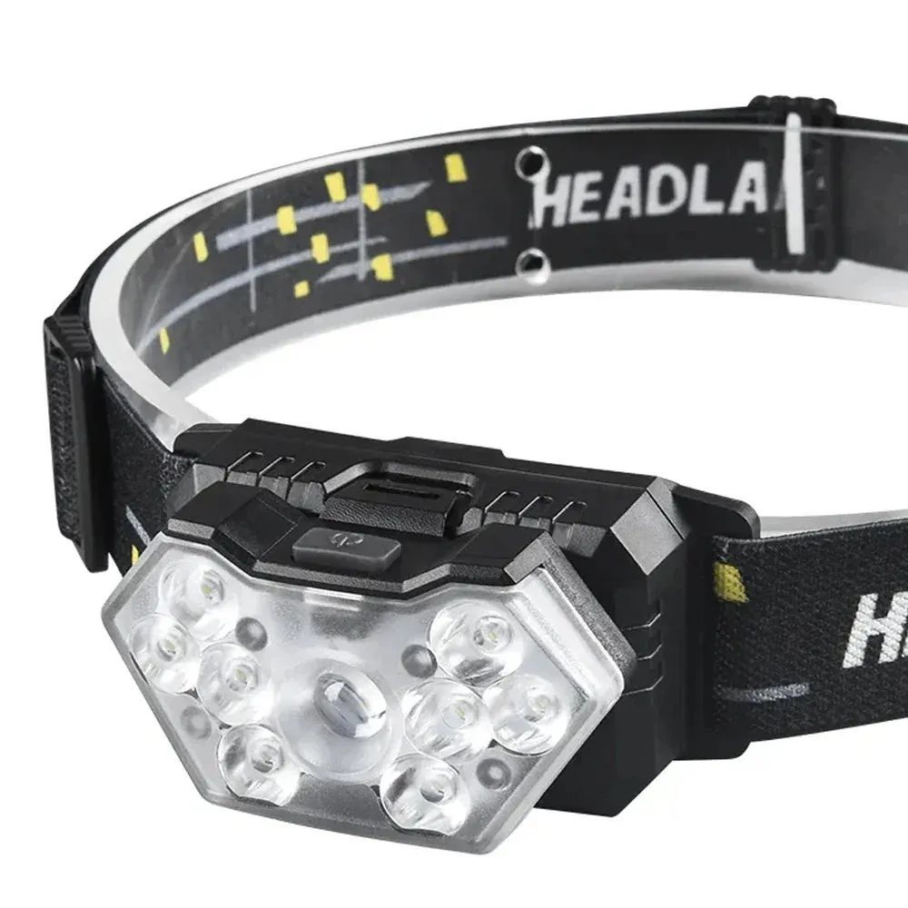 9 Led Strong Light Headlamp USB Rechageable Motion Sensor Headlight Portable Fishing Camping Outdoor Head Lamp 1200mah