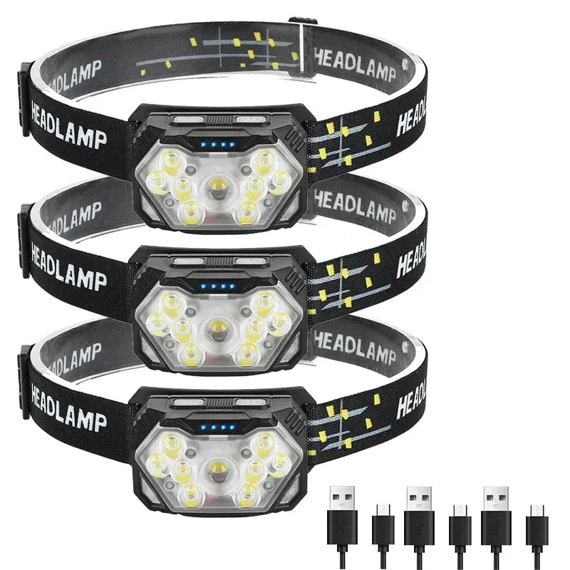 9 Led Strong Light Headlamp USB Rechageable Motion Sensor Headlight Portable Fishing Camping Outdoor Head Lamp 1200mah