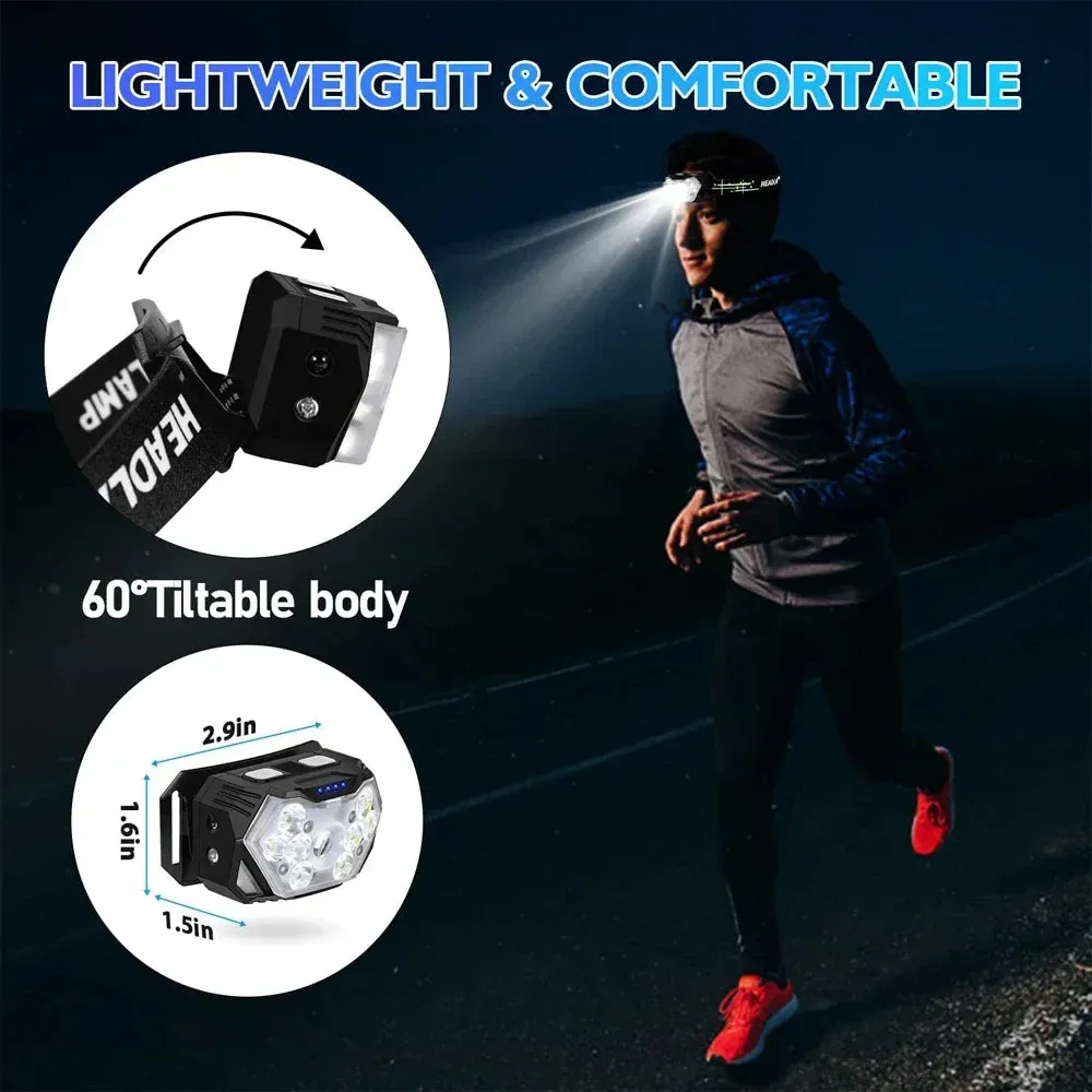9 Led Strong Light Headlamp USB Rechageable Motion Sensor Headlight Portable Fishing Camping Outdoor Head Lamp 1200mah