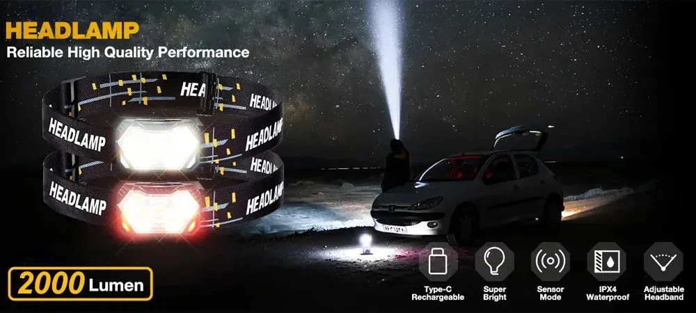 9 Led Strong Light Headlamp USB Rechageable Motion Sensor Headlight Portable Fishing Camping Outdoor Head Lamp 1200mah