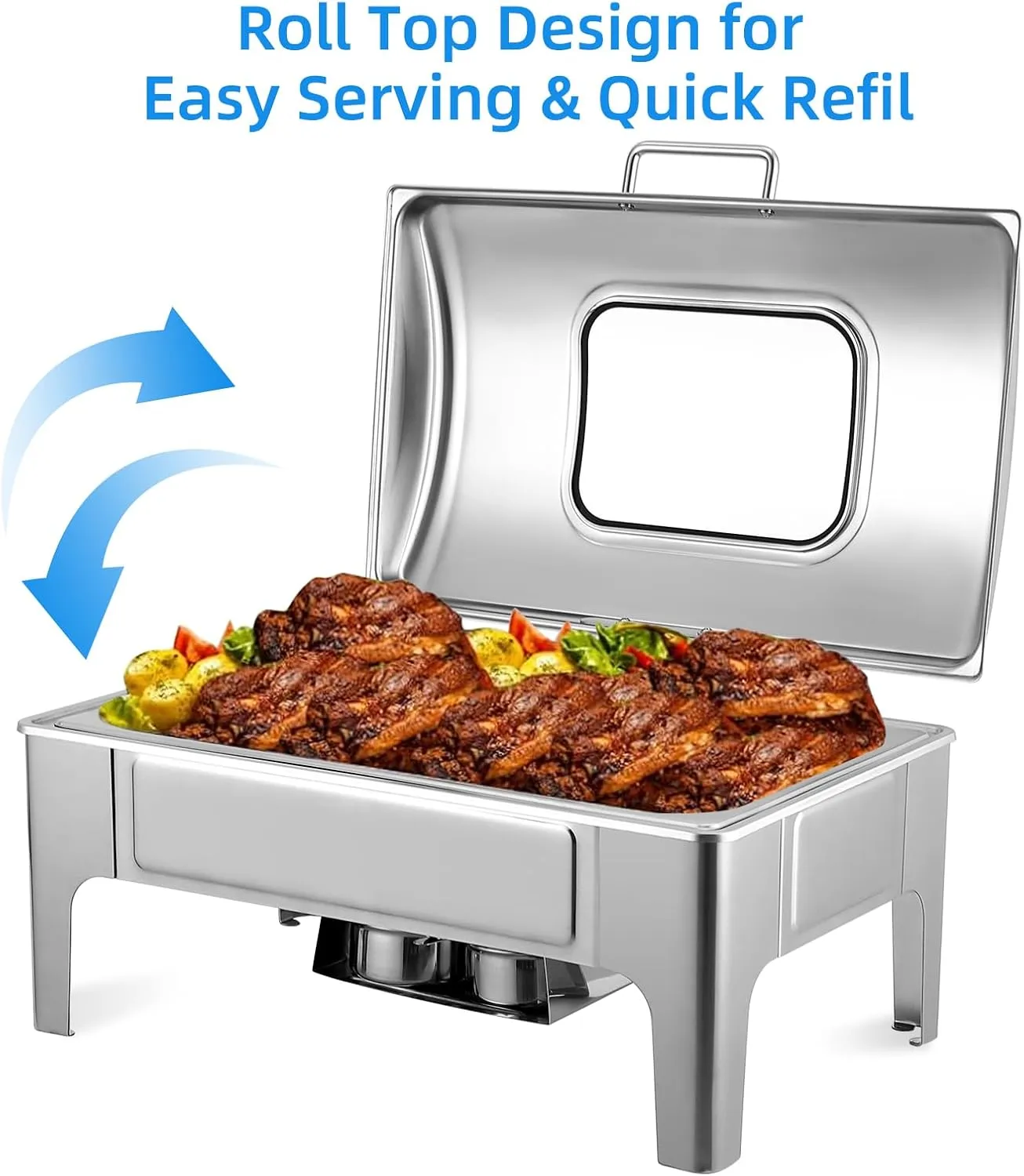 9.5 Qt Chafing Dishes Food Warmers for Parties, Stainless Steel Chafing Dish with Glass Window Lid, Chafers and Buffet Sets Warming Trays for Catering, Parties, Hotels and Weddings