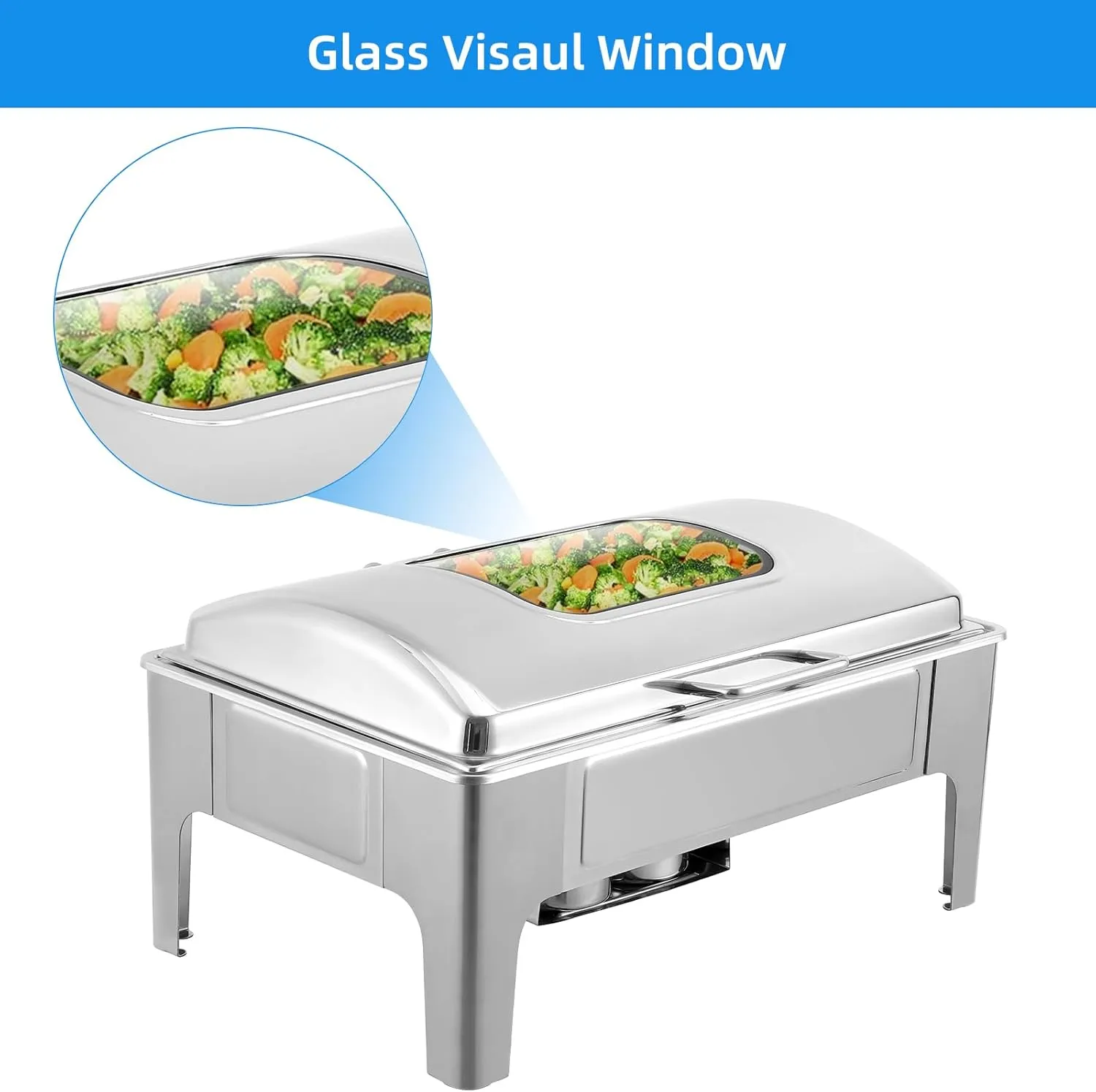 9.5 Qt Chafing Dishes Food Warmers for Parties, Stainless Steel Chafing Dish with Glass Window Lid, Chafers and Buffet Sets Warming Trays for Catering, Parties, Hotels and Weddings