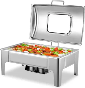 9.5 Qt Chafing Dishes Food Warmers for Parties, Stainless Steel Chafing Dish with Glass Window Lid, Chafers and Buffet Sets Warming Trays for Catering, Parties, Hotels and Weddings