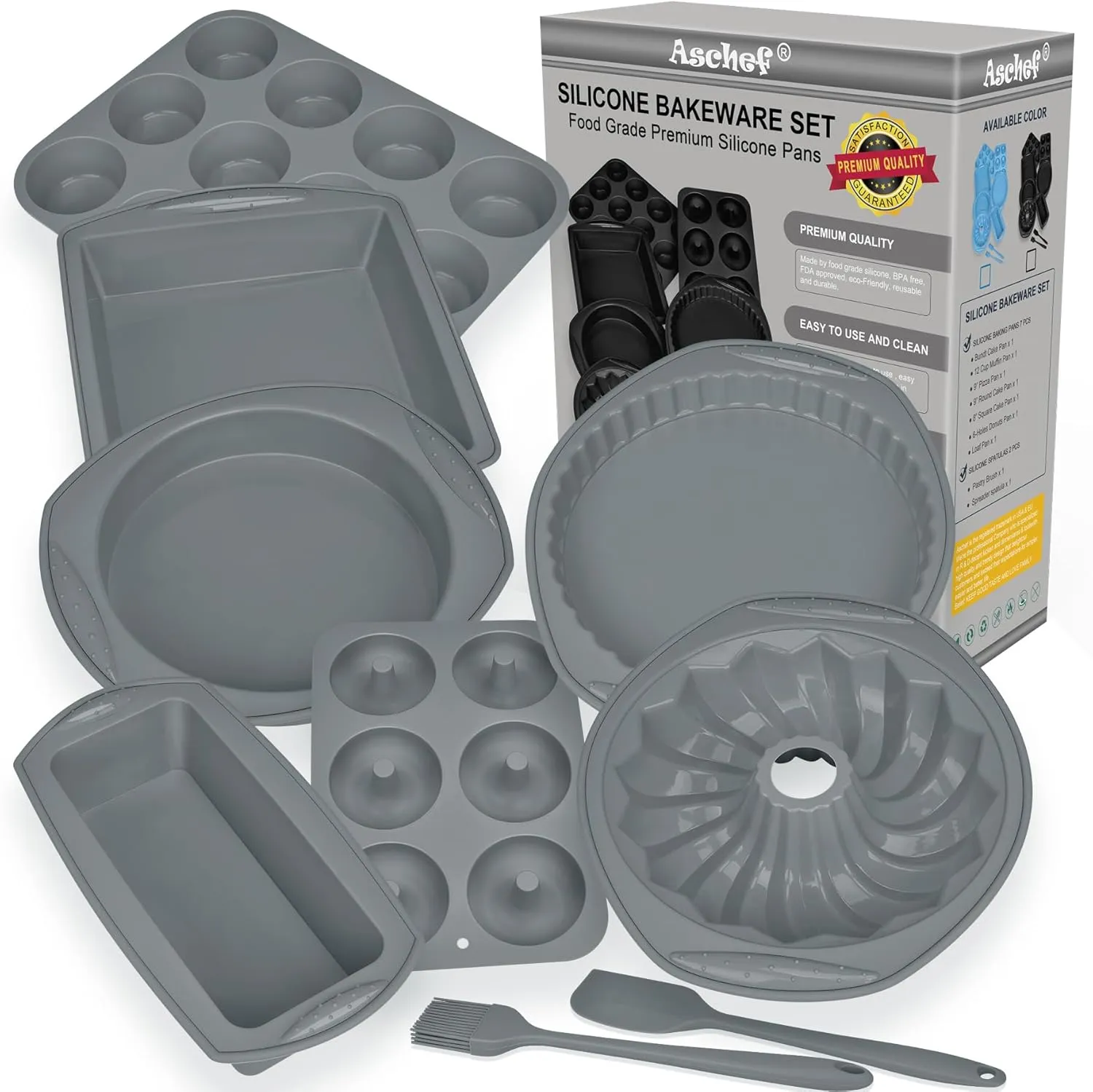 9in1 Nonstick Silicone Baking Bundt Cake Pan Cookie Sheet Molds Tray Heat Resistant Bakeware Tools Kit for Muffin Loaf Bread Pizza CupcakeUtensil