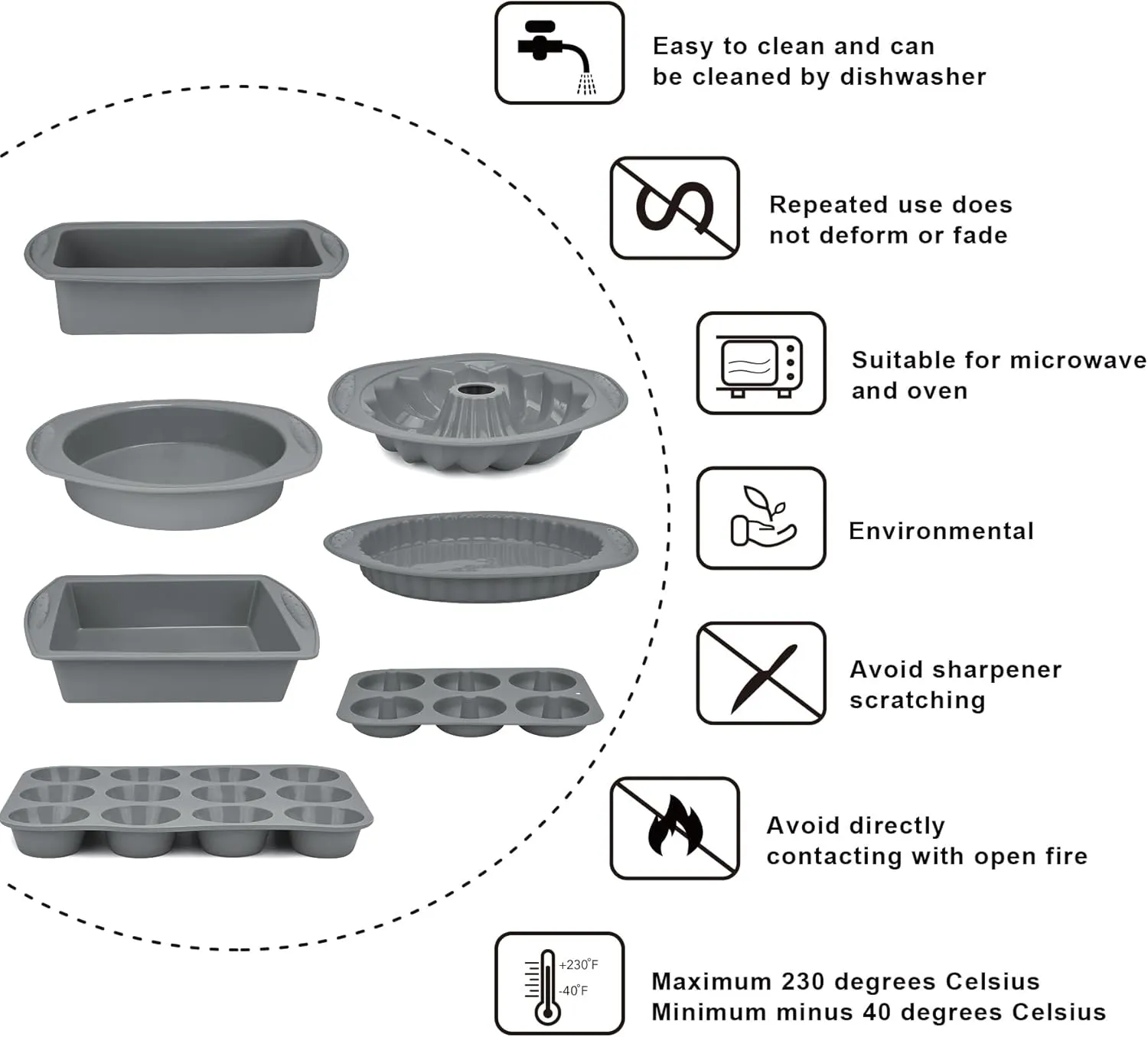9in1 Nonstick Silicone Baking Bundt Cake Pan Cookie Sheet Molds Tray Heat Resistant Bakeware Tools Kit for Muffin Loaf Bread Pizza CupcakeUtensil