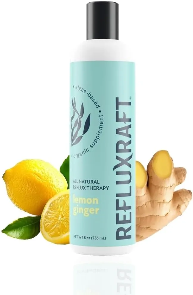 Acid Reflux Therapy with Organic Alginate, Rapid & Long Lasting Gerd, LPR & Digestion Symptom Support, Zero Sugar, Gluten Free, Low Sodium, Lemon Ginger Flavor, 47 Gel Servings, 8 OZ Bottle