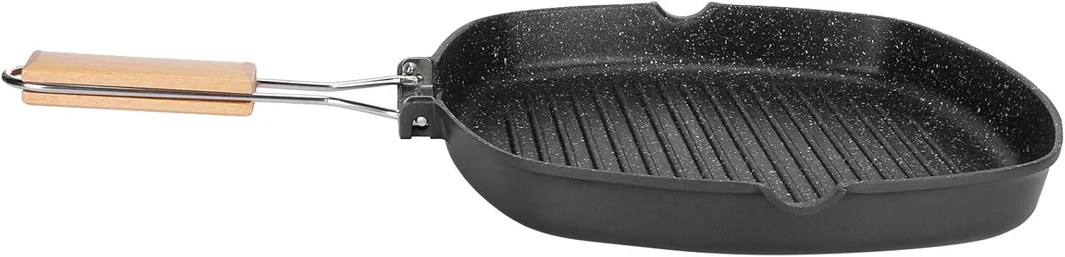 Acouto NonS Ying Pan for BBQ Steak Let with Foldable Handle, Cam Ill Pan Cooking Utensil Plies - Kitchen Pot for Easy Cooking (Medical Stone 28CM)
