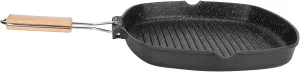 Acouto NonS Ying Pan for BBQ Steak Let with Foldable Handle, Cam Ill Pan Cooking Utensil Plies - Kitchen Pot for Easy Cooking (Medical Stone 28CM)