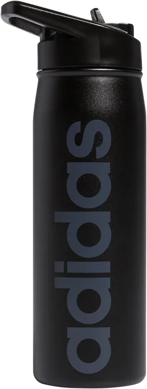 adidas 600 ML (20 oz) Straw Top Metal Water Bottle, Hot/Cold Double-Walled Insulated 18/8 Stainless Steel, Black/Onix Grey, One Size