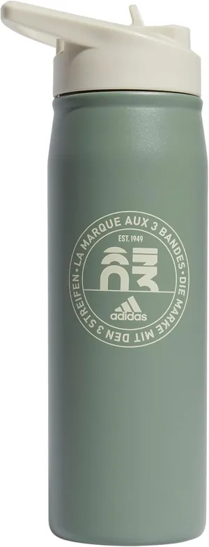 adidas 600 ML (20 oz) Straw Top Metal Water Bottle, Hot/Cold Double-Walled Insulated 18/8 Stainless Steel, Silver Green/Alumina Beige, One Size