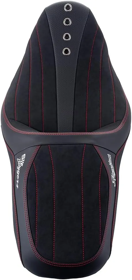 Advanblack Motorcycle Seat Harley Touring Seat "Sik Baggers" Custom Stitching Pillion Rider and Passenger Seat Fit for 2009-2023 Harley Touring Road Glide/Street Glide (Red Stitching)