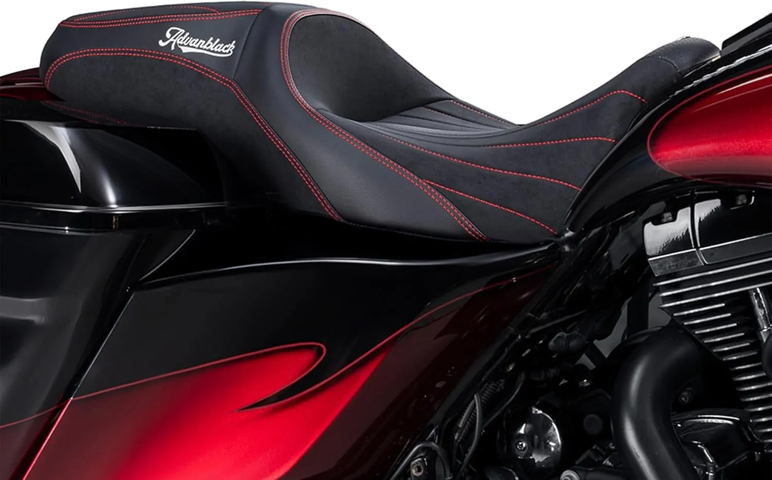 Advanblack Motorcycle Seat Harley Touring Seat "Sik Baggers" Custom Stitching Pillion Rider and Passenger Seat Fit for 2009-2023 Harley Touring Road Glide/Street Glide (Red Stitching)