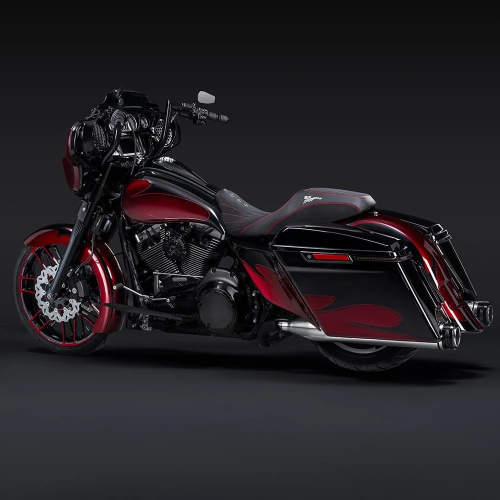 Advanblack Motorcycle Seat Harley Touring Seat "Sik Baggers" Custom Stitching Pillion Rider and Passenger Seat Fit for 2009-2023 Harley Touring Road Glide/Street Glide (Red Stitching)