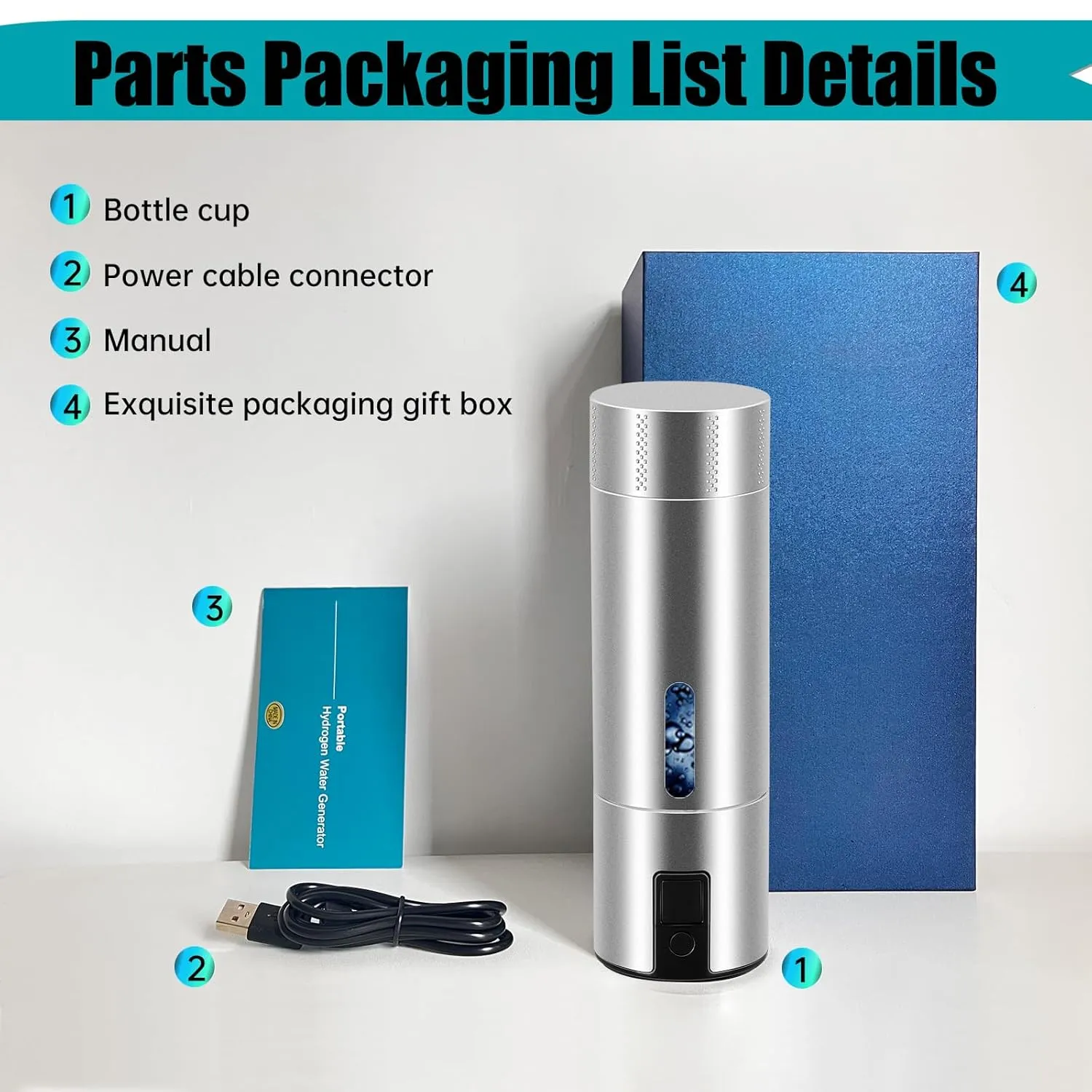 Advanced SPE/PEM Hydrogen Water Generator Bottle | 5000 PPB High Concentration | 25-27 Uses/Charge | 2  Year Long-Life Battery (Blue)