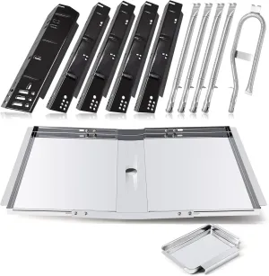 Adviace Grill Replacement Parts for Dyna-Glo DGH474CRP DGH450CRP DGH483CRP DGH485CRP DGH474CRP-D, Drip Pan Grease Tray & Heat Tents & Burners for Dyna Glo 5 Burner Grill Models