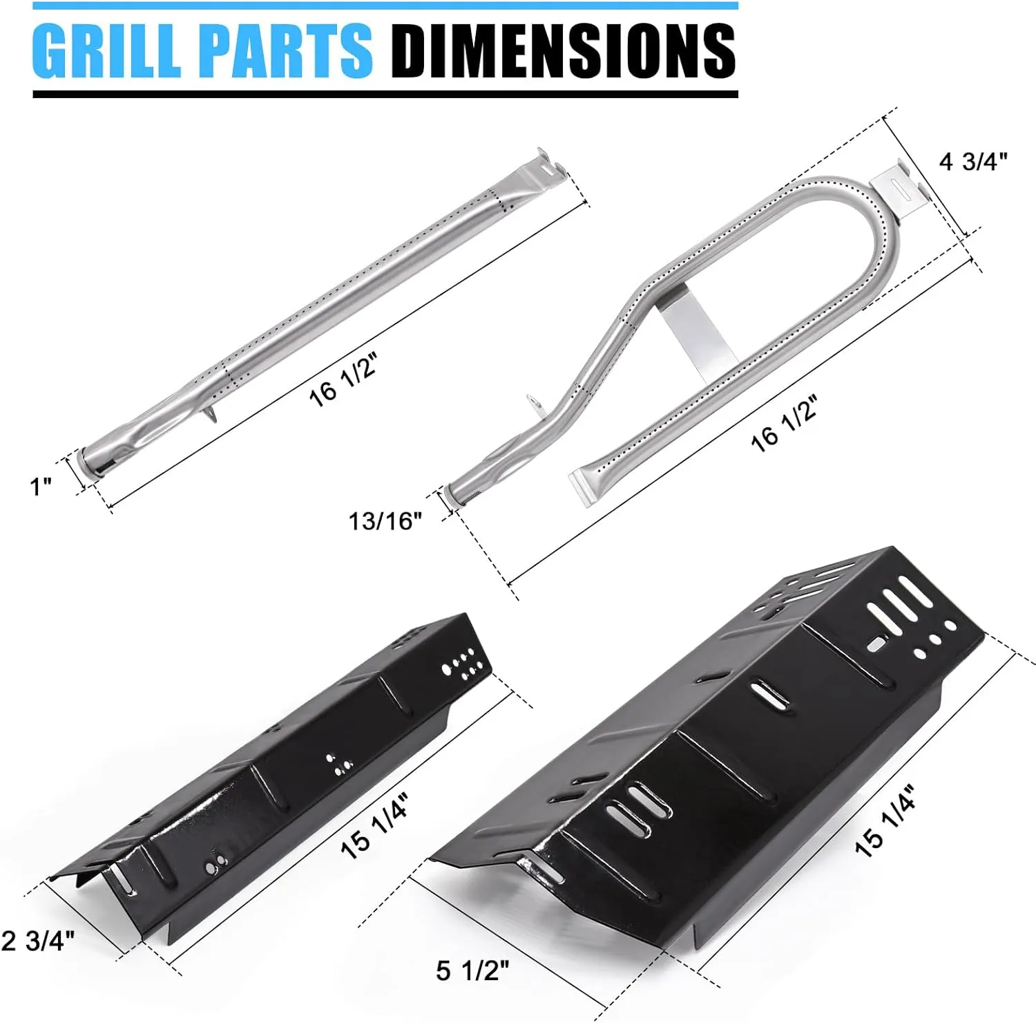 Adviace Grill Replacement Parts for Dyna-Glo DGH474CRP DGH450CRP DGH483CRP DGH485CRP DGH474CRP-D, Drip Pan Grease Tray & Heat Tents & Burners for Dyna Glo 5 Burner Grill Models