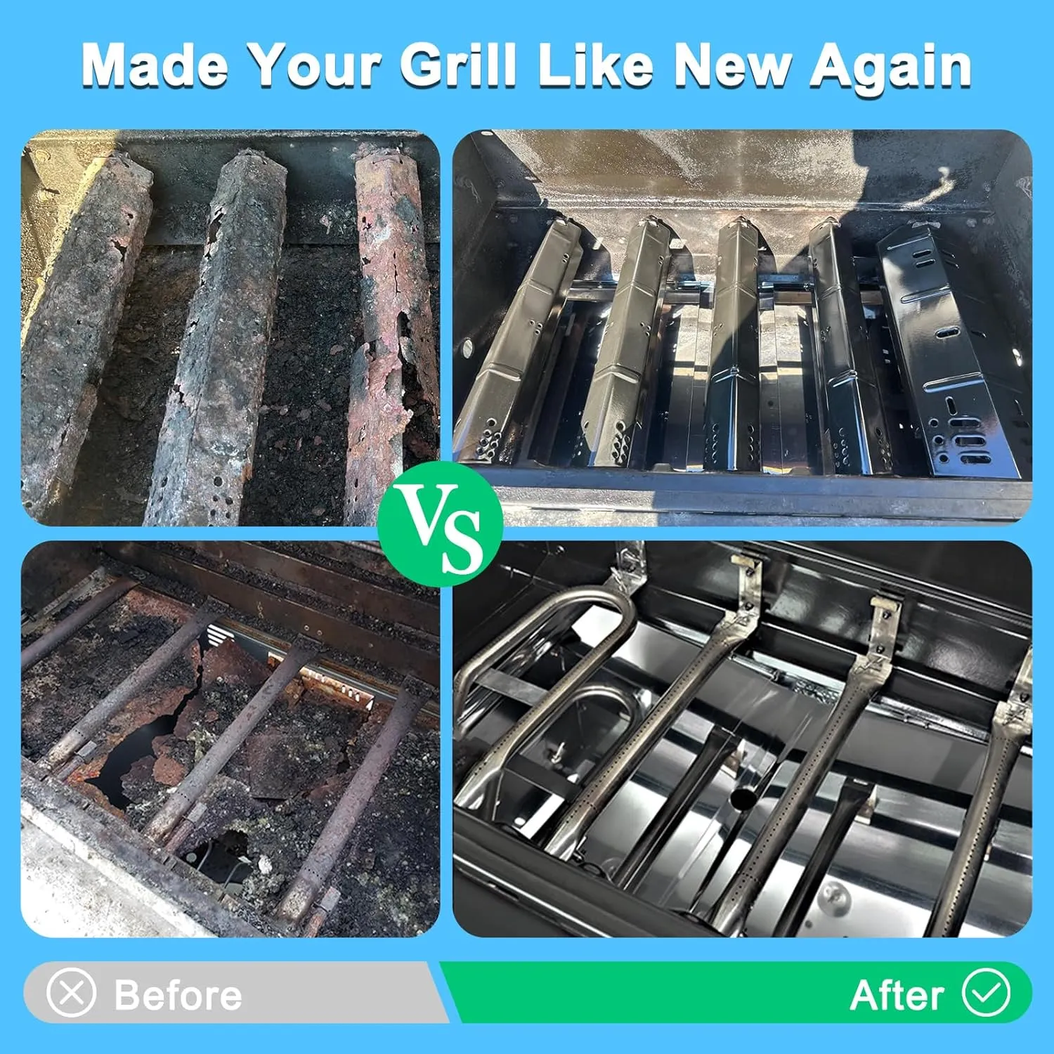 Adviace Grill Replacement Parts for Dyna-Glo DGH474CRP DGH450CRP DGH483CRP DGH485CRP DGH474CRP-D, Drip Pan Grease Tray & Heat Tents & Burners for Dyna Glo 5 Burner Grill Models