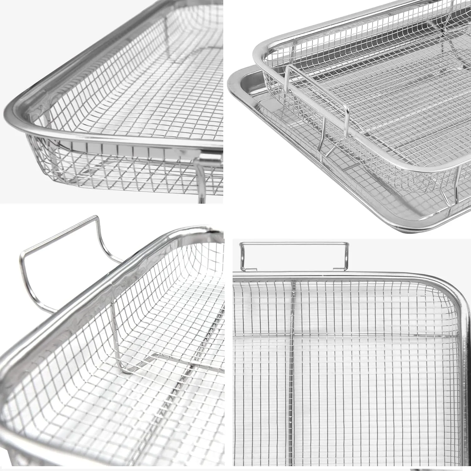 AGSYFFD 2 pieces air fryer basket for oven 12.8x9.6inch,tray and grease trap set bacon rack for oven crisper for french fried/frozen food (silver)