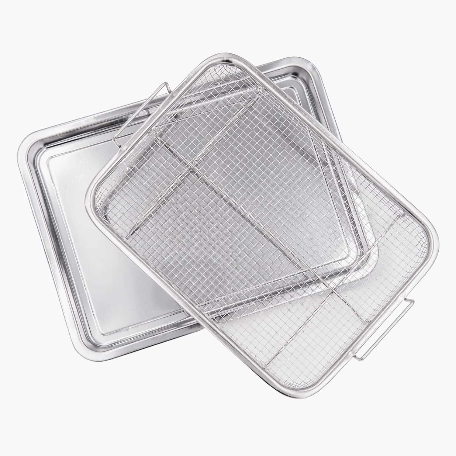 AGSYFFD 2 pieces air fryer basket for oven 12.8x9.6inch,tray and grease trap set bacon rack for oven crisper for french fried/frozen food (silver)