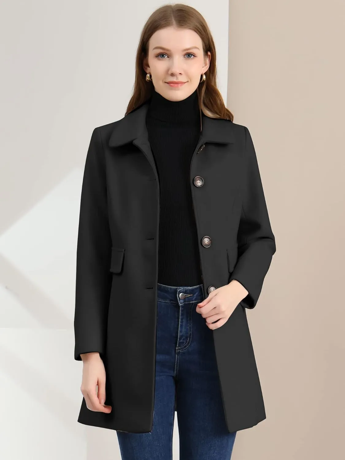 Allegra K Women's 2024 Coat Winter Vintage Single Breasted Long Peter Pan Collar Overcoat