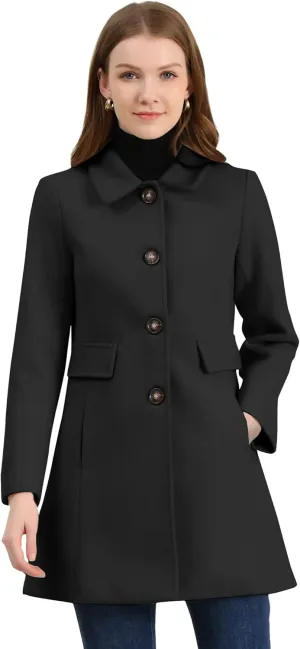Allegra K Women's 2024 Coat Winter Vintage Single Breasted Long Peter Pan Collar Overcoat