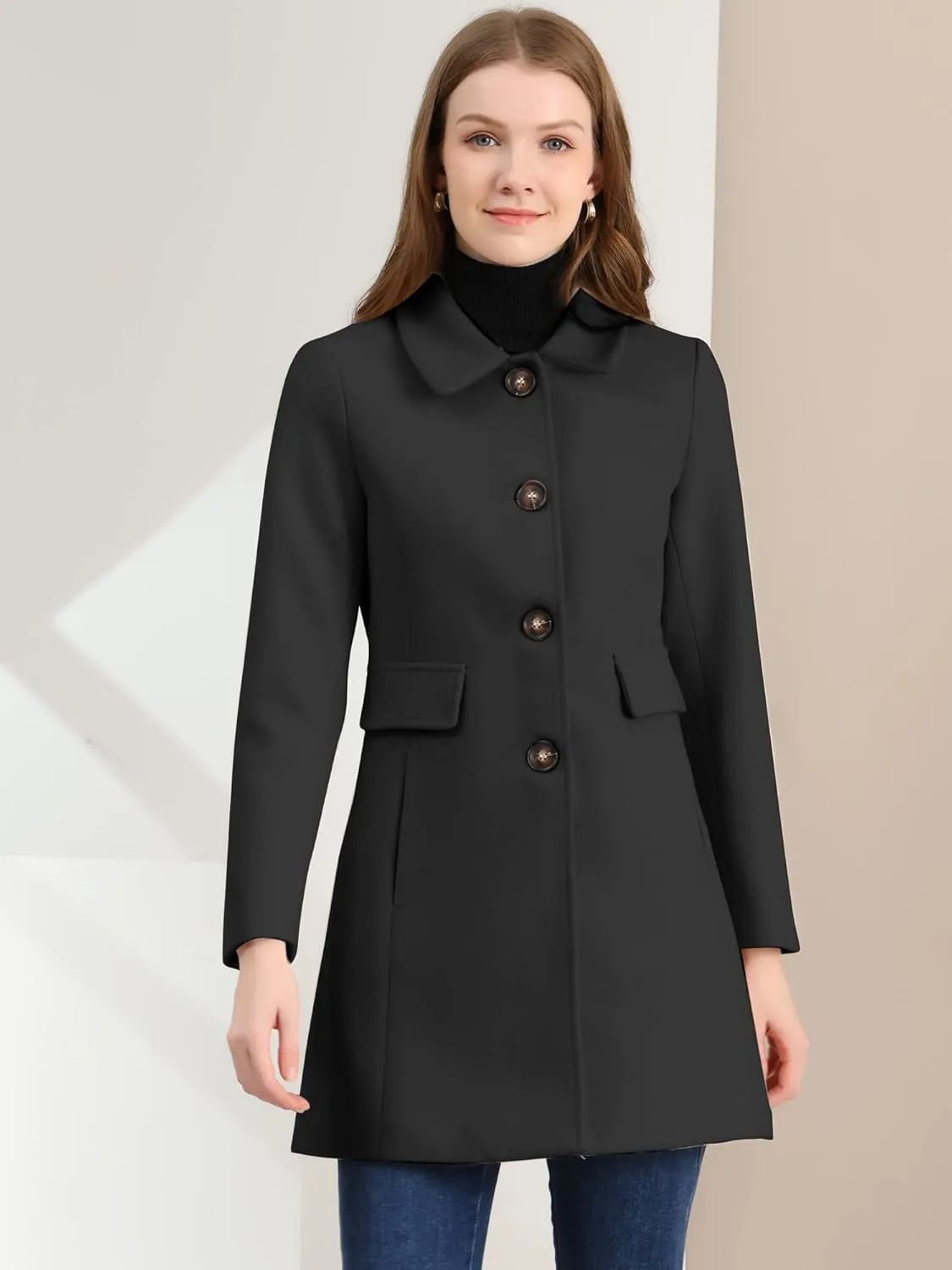 Allegra K Women's 2024 Coat Winter Vintage Single Breasted Long Peter Pan Collar Overcoat