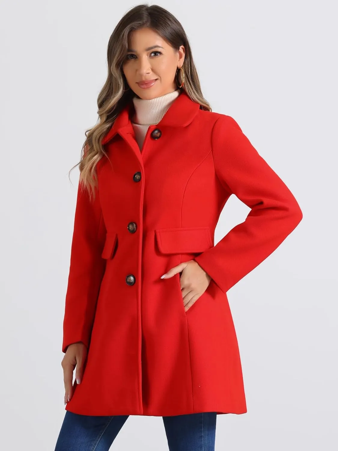 Allegra K Women's 2024 Coat Winter Vintage Single Breasted Long Peter Pan Collar Overcoat