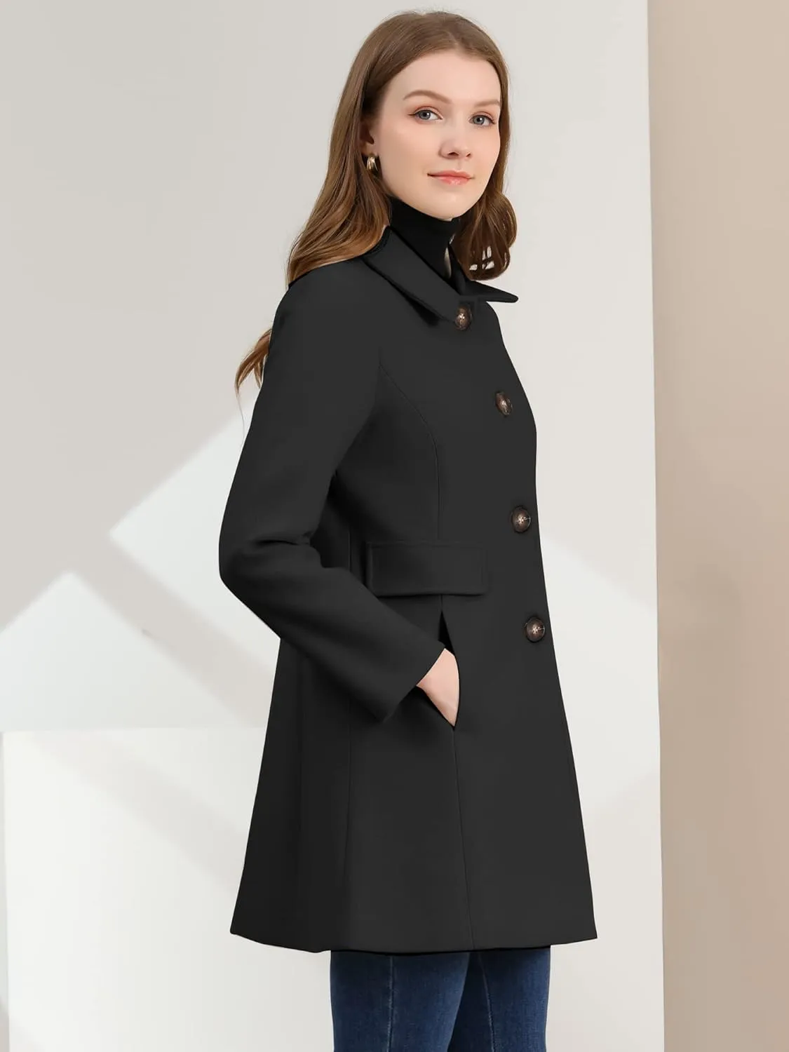 Allegra K Women's 2024 Coat Winter Vintage Single Breasted Long Peter Pan Collar Overcoat