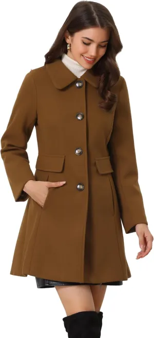 Allegra K Women's 2024 Coat Winter Vintage Single Breasted Long Peter Pan Collar Overcoat