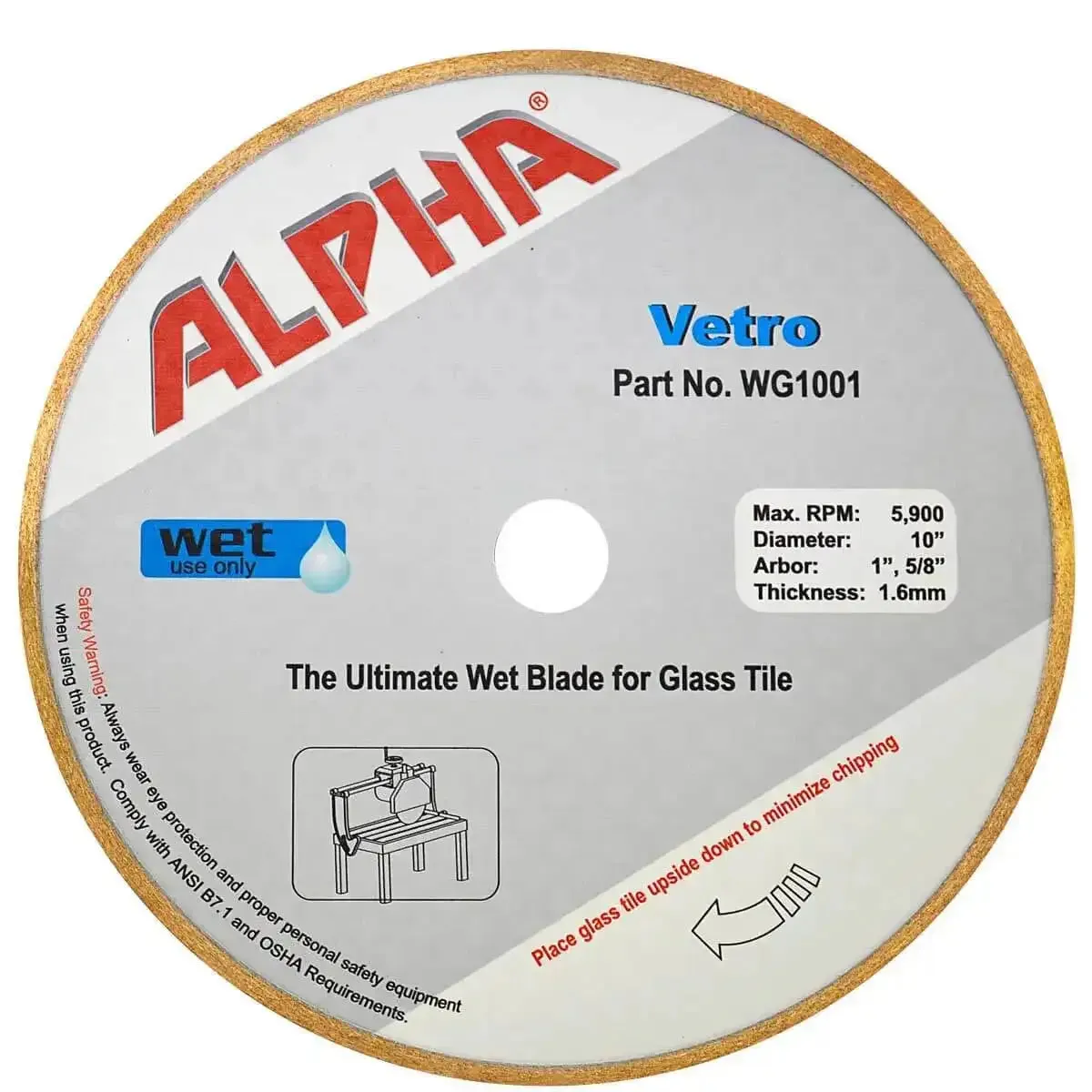 Alpha 10" Vetro Glass Diamond Blade for Portable Rail Saw